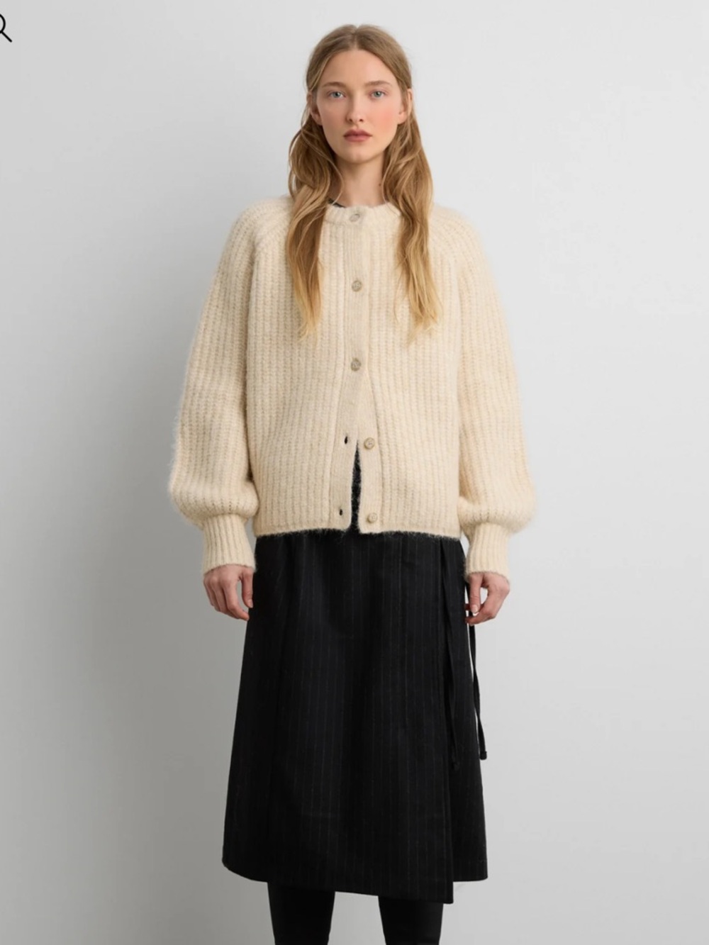 NWT Oak + Fort Raglan Sleeve Button Front‎ Cream Cardigan Chunky Knit Old Money